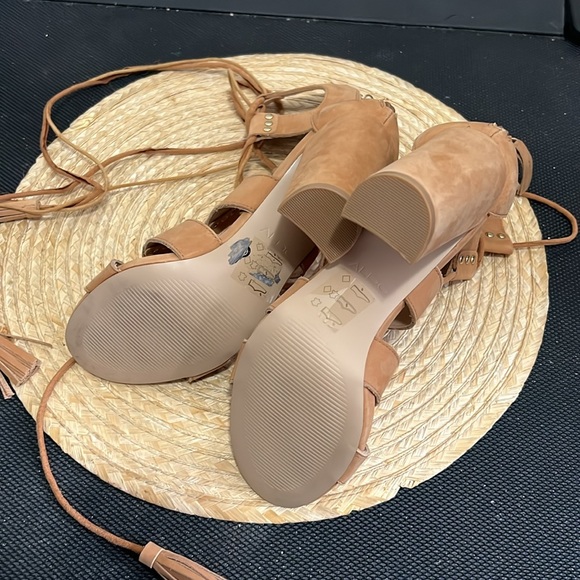 Aldo Cognac Brown Leather Suede Gladiator Heel Sandals Size 6.5 - Picture 4 of 16